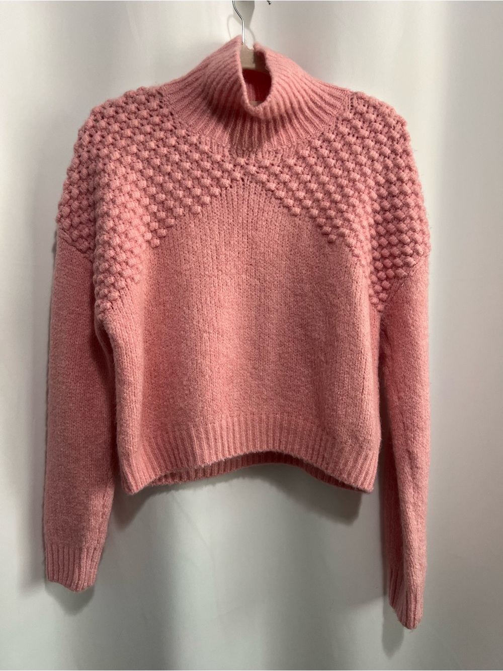 Free People Women’s Baby Pink Textured Turtleneck Sweater